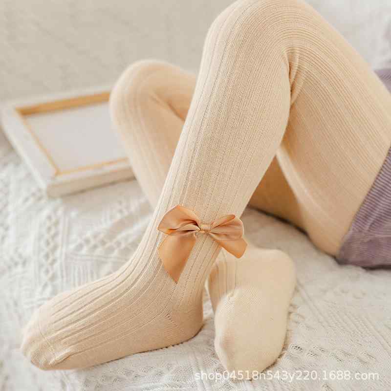 子供服 ベビー服 レギンス 秋冬 大PP 股上深め 無地 リブ 編み 精梳綿 コットン 蝶結び 白 黒 グレー ..