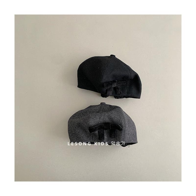 帽子 キッズ ベレー帽 秋冬 女の子 ウール 蝶結び かわいい おしゃれ 防寒 防風 グレー ブラック