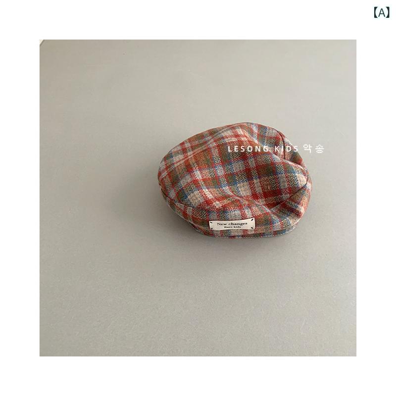 帽子 キッズ ベレー帽 レトロ チェック柄 ウール 4歳 5歳 6歳 春 秋 防寒 防風 日よけ 普段使い かわい..
