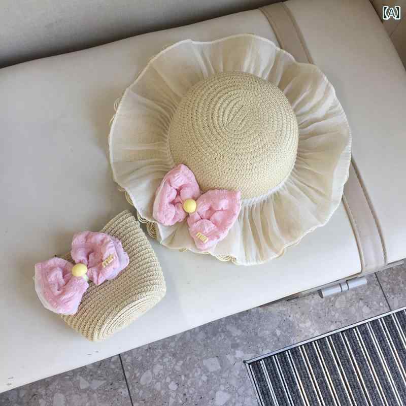 麦わら帽子 子供 女の子 夏用 日焼け止め 漁師帽 ベビー 海辺 ビーチ 日よけ帽 ベージュ ミルクホワイ..