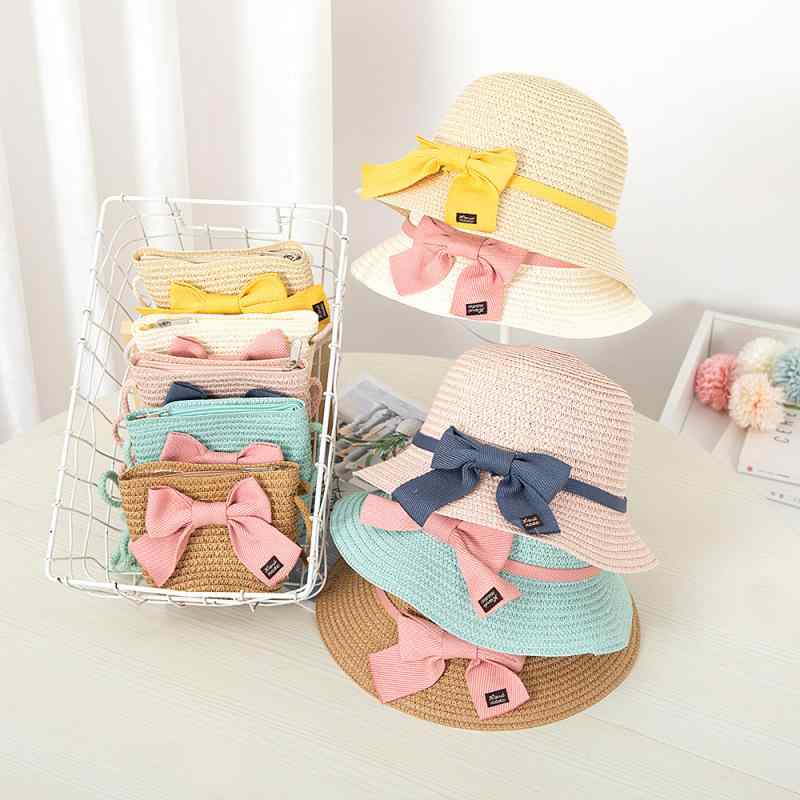 麦わら帽子 キッズ 女の子 帽子 バッグ セット 春夏 紫外線対策 遮光 日よけ かわいい バケットハット ..
