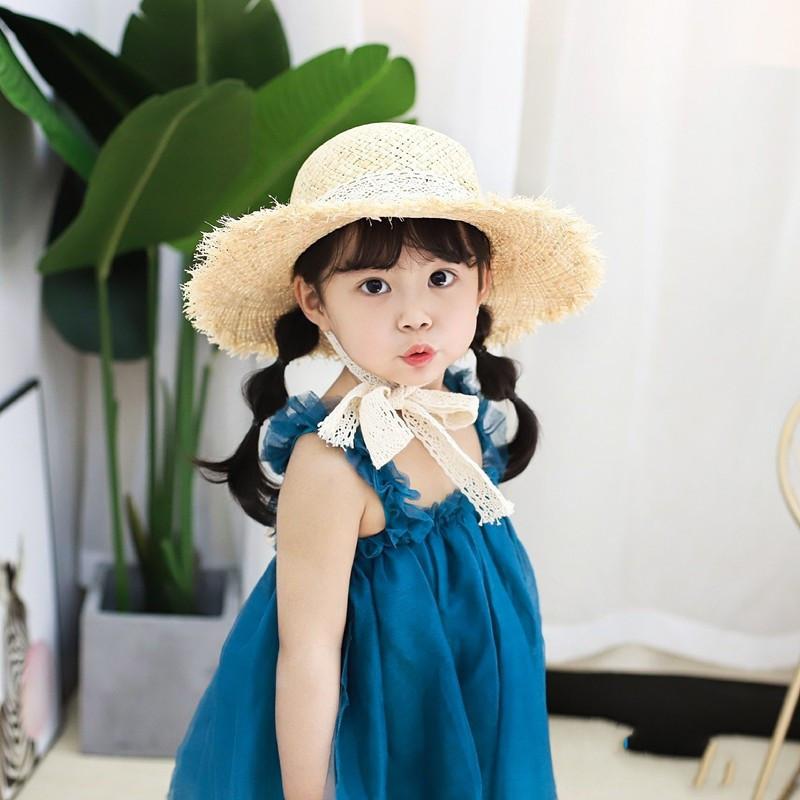 麦わら帽子 子供用 女の子 プリンセス ラフィアハット 親子 つば広 日よけ ビーチ 海水浴 帽子 ベージ..