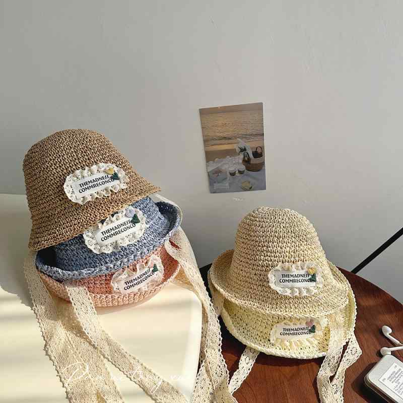 帽子 ベビー 女児 草帽子 チューリップ ハット 女の子 顎紐付き 紫外線対策 日よけ 通気性 ベージュ ピ..