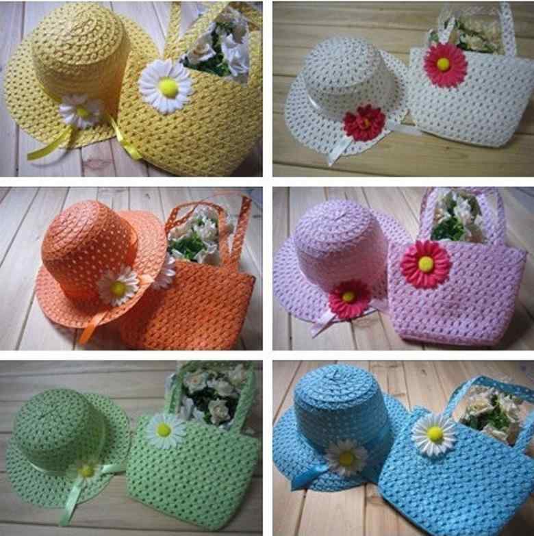 麦わら帽子 キッズ 子供用 帽子 バッグ 2点セット UVカット 紫外線対策 日よけ 1歳 2歳 オレンジ色 パ..