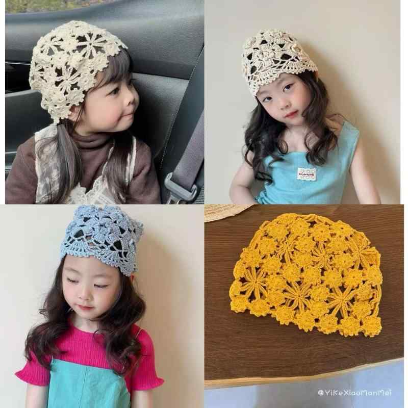 ニット帽 キッズ 春夏 薄手 子供用 花柄 レース 日よけ 帽子 女の子 おしゃれ かわいい 通気性 8歳 9歳..
