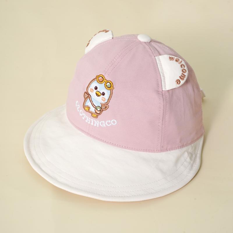 帽子 ベビー キッズ 春秋 大沿帽 日よけ帽 紫外線対策 コットン かわいい アニマル 刺繍 ホワイト 水色..