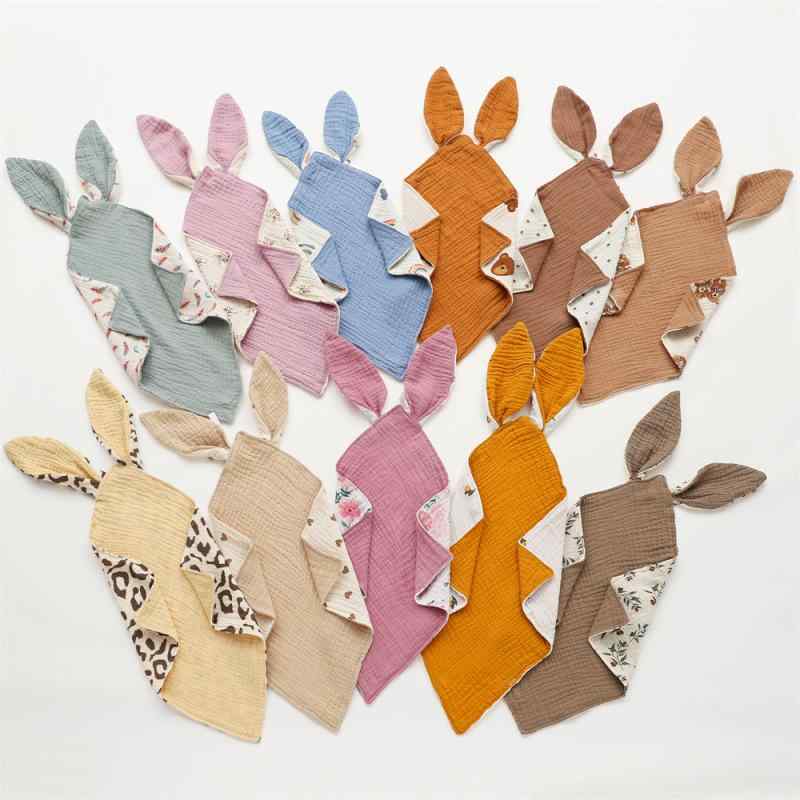 ベビー 赤ちゃん ガーゼハンカチ コットン ブランケット タオルケット アニマル プリント うさぎ 吸水 ..