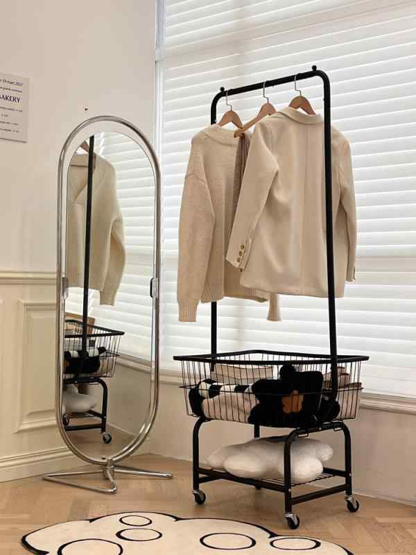 ハンガーラック 移動式 衣類収納 帽子掛け ランドリーラック キャスター付き 多機能 メタル製 ブラック..