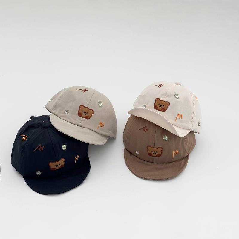 ベビー 帽子 春秋 薄手 かわいい 小熊 男の子 女の子 0歳 1歳 2歳 遮陽 日よけ キャップ 綿 通気性 防風 ベージュ グレー ブラウン ブルー