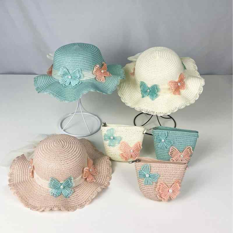 麦わら帽子 子供 女の子 プリンセス 春夏 UVカット 日焼け止め 大判 つば広 ハット バッグ付き リゾー..
