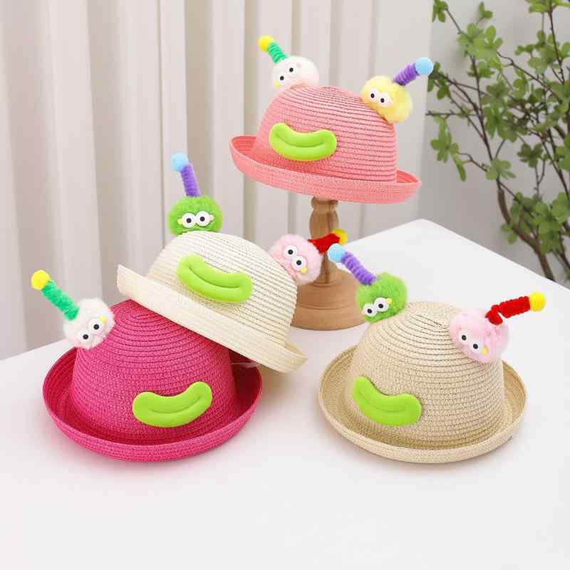 麦わら帽子 ベビー キッズ かわいい カートゥーン キャラクター 日よけ帽子 紫外線対策 通気性 大つば ..
