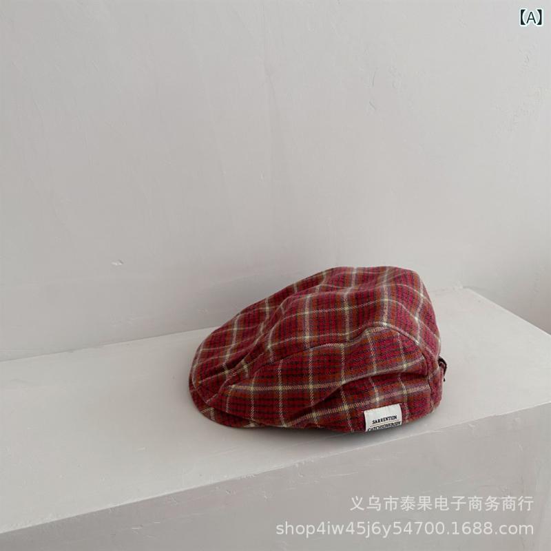 帽子 キッズ レトロ チェック柄 キャップ 親子 ペア 秋冬 防寒 おしゃれ かわいい 男の子 女の子 2