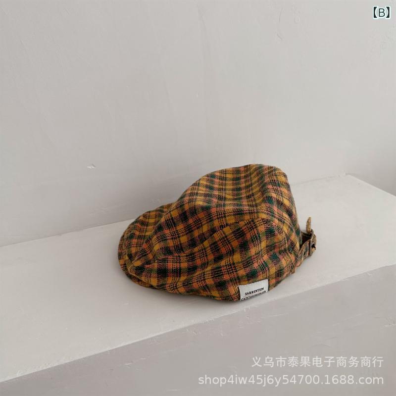 帽子 キッズ レトロ チェック柄 キャップ 親子 ペア 秋冬 防寒 おしゃれ かわいい 男の子 女の子 3