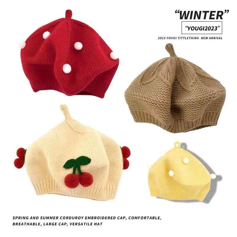 子供 帽子 秋冬 ニット帽 ベビー 女の子 フルーツ ベレー帽 かわいい 暖かい 防寒 保温 伸縮性 あった..