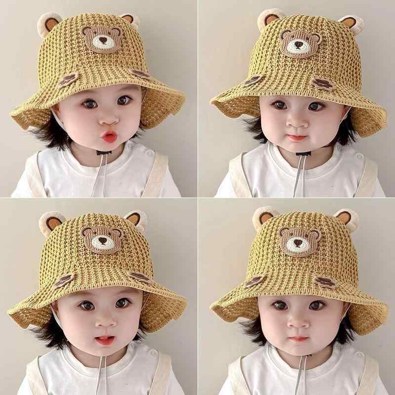 麦わら帽子 キッズ ベビー 男の子 女の子 カートン 小熊 接触冷感 UVカット 日よけ帽 漁夫帽 帽子 ベー..