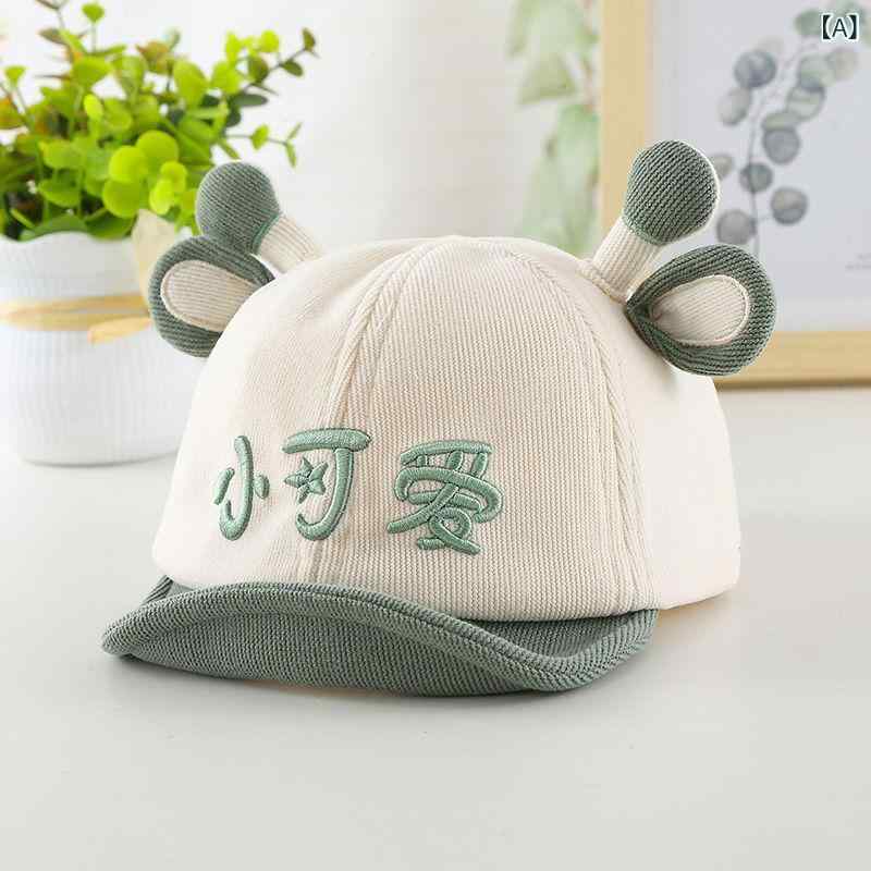 帽子 ベビー キッズ コーデュロイ ベレー帽 春秋 防風 遮陽 かわいい 鹿の角 6ヶ月 1歳 2歳 グリーン ..