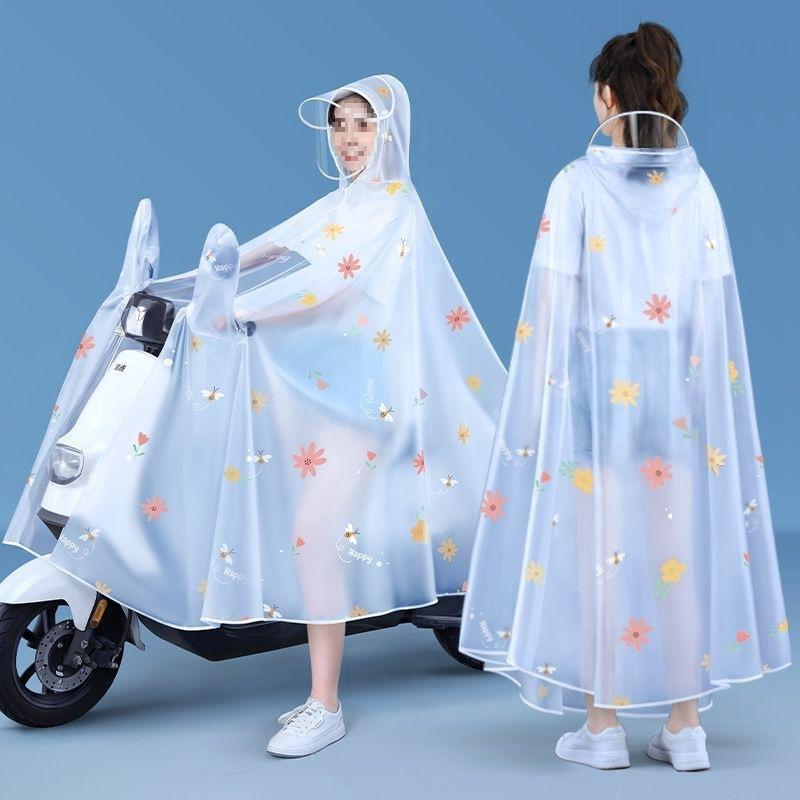 雨具 レディース バイク用 レインコート ロング丈 全身 防水 防雨 撥水 透明 大人用 厚手 PVC製 ひまわり柄 いちご柄 デイジー柄 収納袋付き 通勤 通...