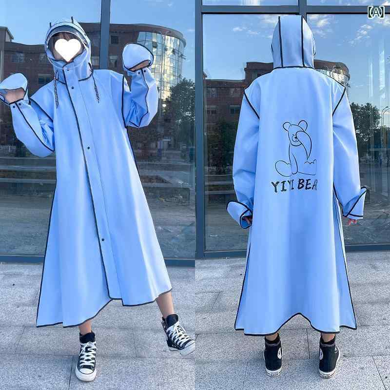 レインコート レディース バイク用 ロング丈 連体式 大人用 防水 防雨 厚手 自転車 登山 アウトドア 手袋付き