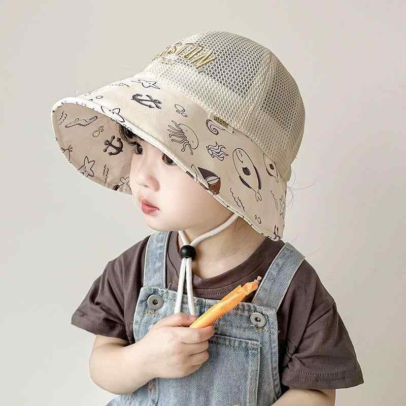 帽子 キッズ 子供用 ベビー 漁夫帽 つば広 通気性 日よけ カジュアル メッシュ キャップ 1歳 2歳 3歳 4..