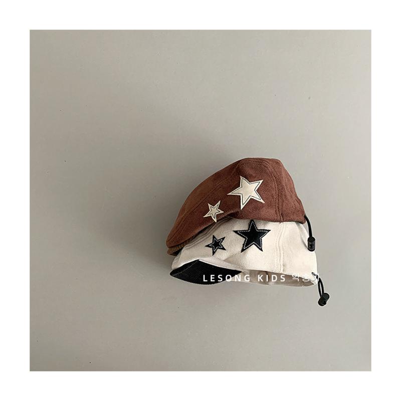 帽子 キッズ 秋冬 スター柄 デニム ワークキャップ ベビー ベレー帽 男の子 女の子 かわいい 日よけ 紫..