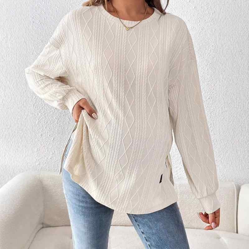 マタニティ トップス 長袖 妊婦 Tシャツ 菱形模様 ラウンドネック 杏色 黒 欧美風 ゆったり 快適 伸縮..