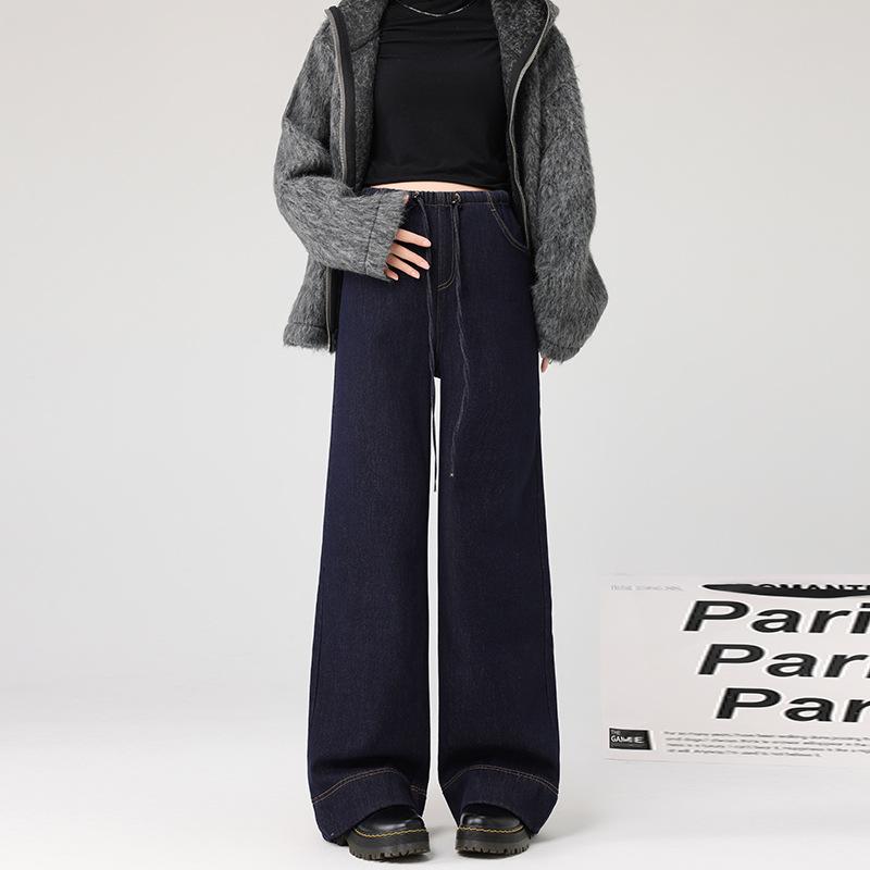 マタニティ デニム パンツ 秋冬 厚手 ゆったり 調整可能 ワイドレッグ 妊婦 ズボン ブルー 暖か 保温