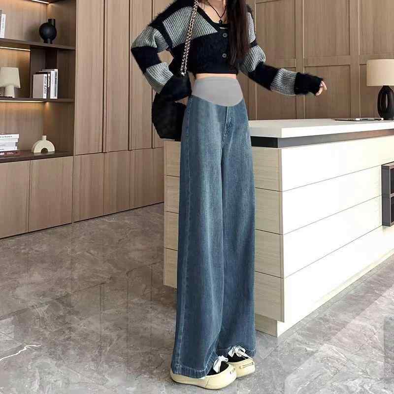マタニティ デニムパンツ ジーンズ M L XL XXL XXXL 妊婦 プレママ ゆったり ワイド ストレート コット..