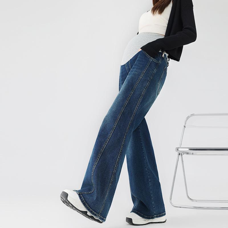 マタニティ デニムパンツ ゆったり ワイドレッグ ジーンズ ハイウエスト 美脚 ロングパンツ 妊婦服 産..