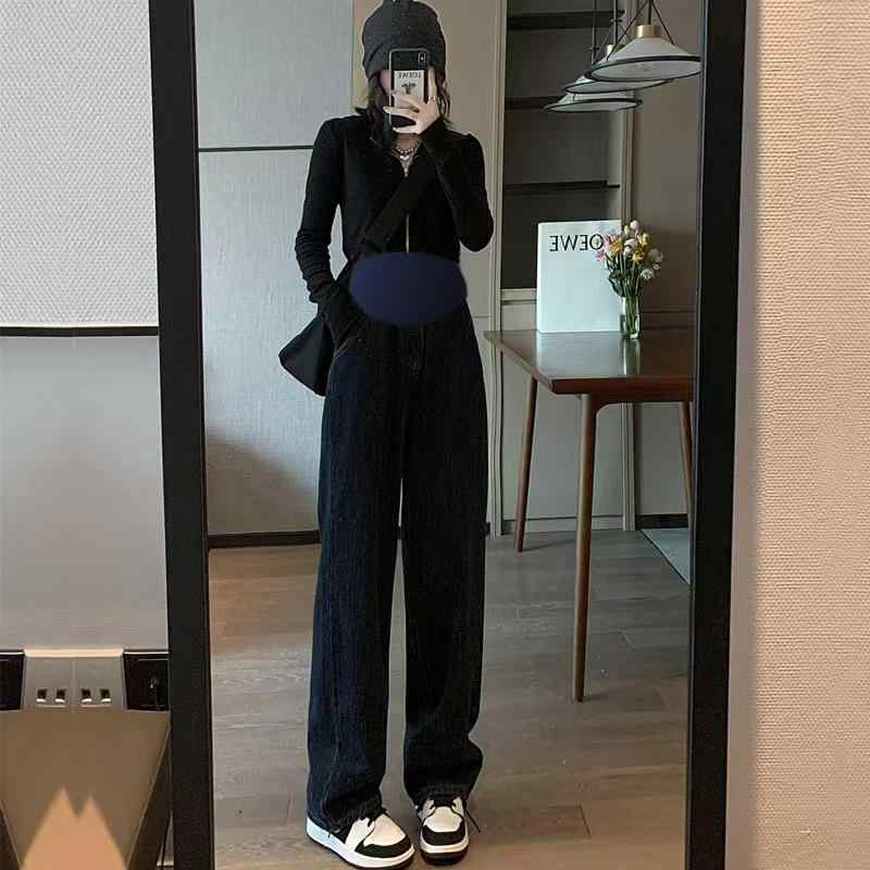マタニティ デニム パンツ 春秋 大码 ワイドレッグ ストレート 妊娠初期 産前産後 妊婦 ジーンズ ゆっ..