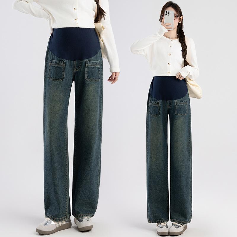マタニティ デニムパンツ 妊婦服 ワイドレッグ ジーンズ ジーパン ズボン ボトムス 妊娠 秋冬 産前産後..
