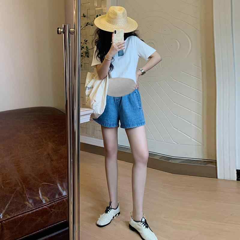 マタニティ デニム ショートパンツ 春夏 コットンリネン 妊婦服 妊娠初期 産後 産前 3分丈 ワイドレッ..