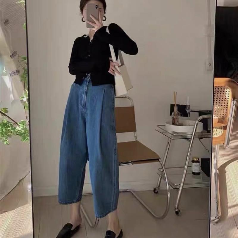 マタニティ デニムパンツ ジーンズ 春夏 妊婦 ズボン ゆったり ストレート 9分丈 ダークブルー