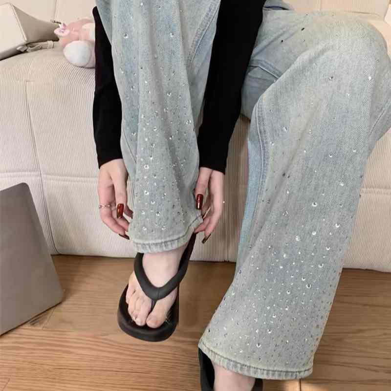 マタニティ デニム パンツ 春秋 小柄 ファッション ホットフィックス ジーンズ ストレート ワイドレッ..