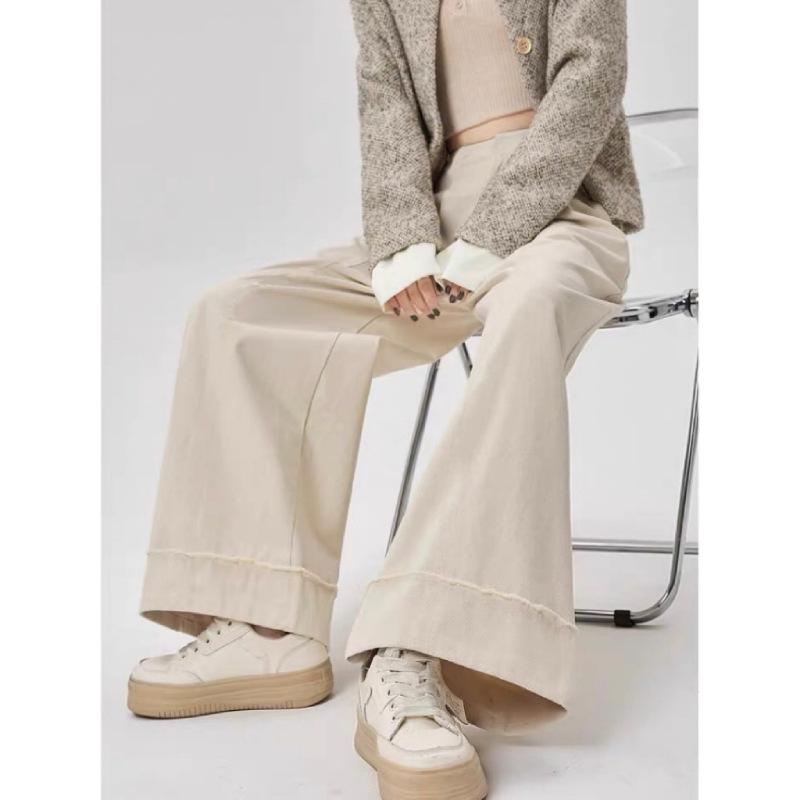 マタニティ デニムパンツ ジーンズ ワイドパンツ 妊婦服 妊娠初期 妊娠中期 妊娠後期 春夏 杏色