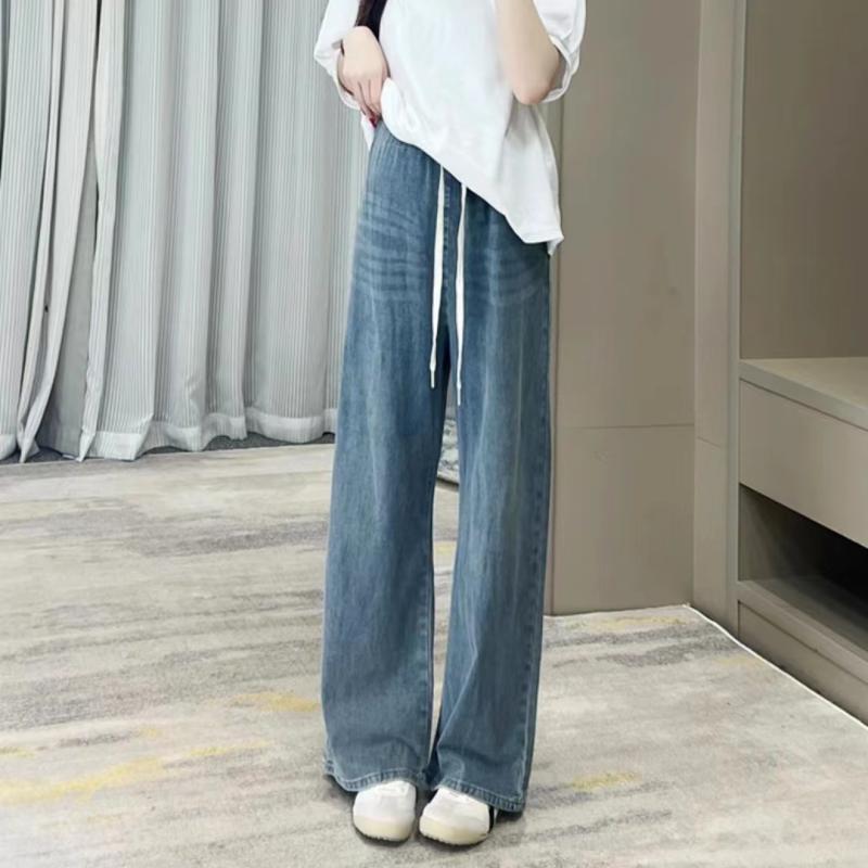 マタニティ デニム パンツ 妊婦服 春秋 ズボン ドローストリング ワイドレッグ ストレート 伸縮性 托腹..