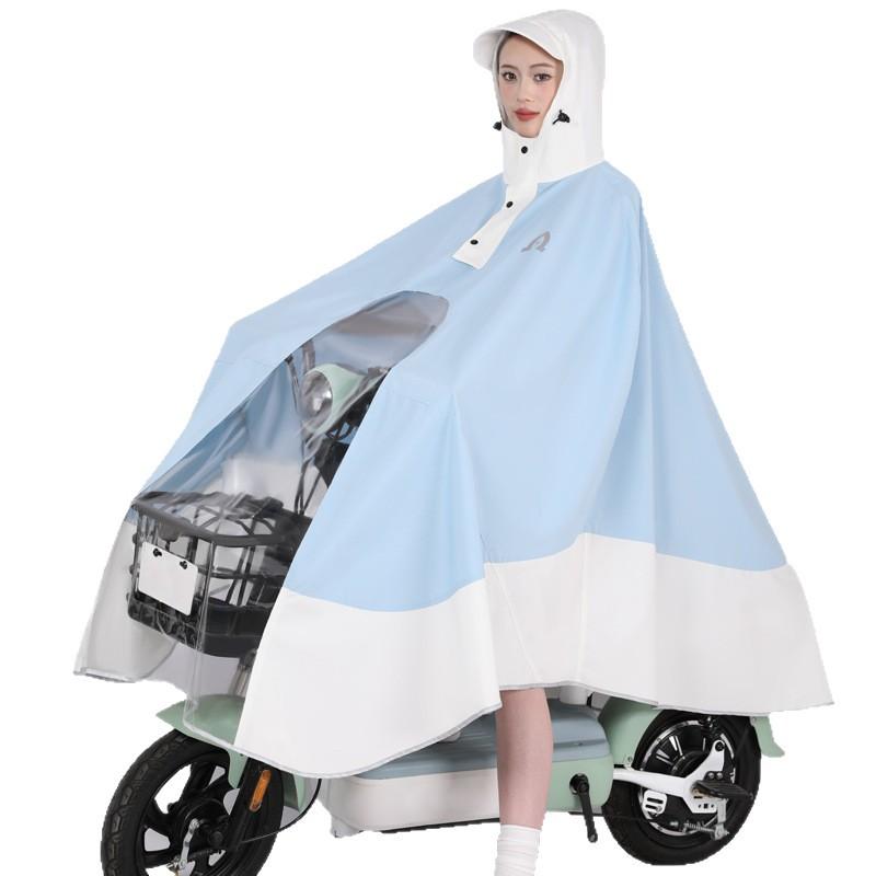 レインコート 男性用 女性用 バイク用 電気自動車用 厚手 ポリエステル 防水 アウトドア サイクル ポンチョ XXXXLサイズ 洱海ブルー × ...