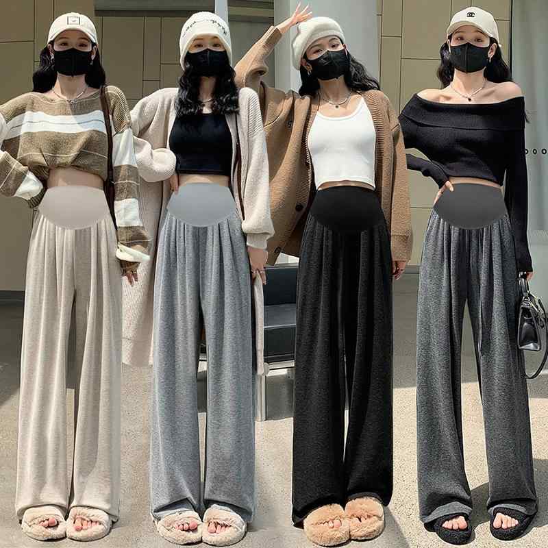 マタニティ パンツ 秋冬 妊婦服 ワイドレッグパンツ ゆったり ハイウエスト 垂れ感 リラックスパンツ ..