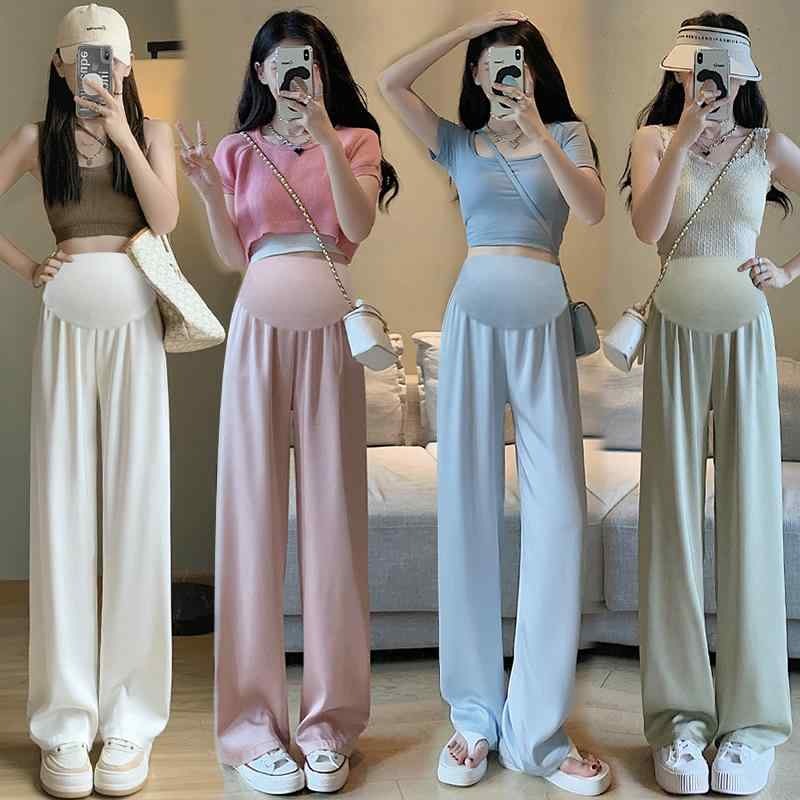 マタニティパンツ 春夏 妊婦服 接触冷感 ストレート ズボン ポリエステル ゆったり らくちん ルームウ..