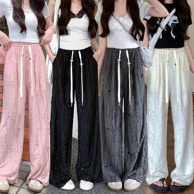 マタニティ パンツ 春夏 妊婦 ズボン ゆったり ワイド 混紡 調整紐付き ブラック グレー 杏色 ピンク系..