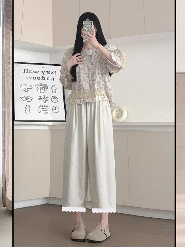 マタニティ パンツ 薄手 ワイド 妊婦服 ゆったり 大きめサイズ 9分丈 ルーズ テーパード ズボン ポリエ..