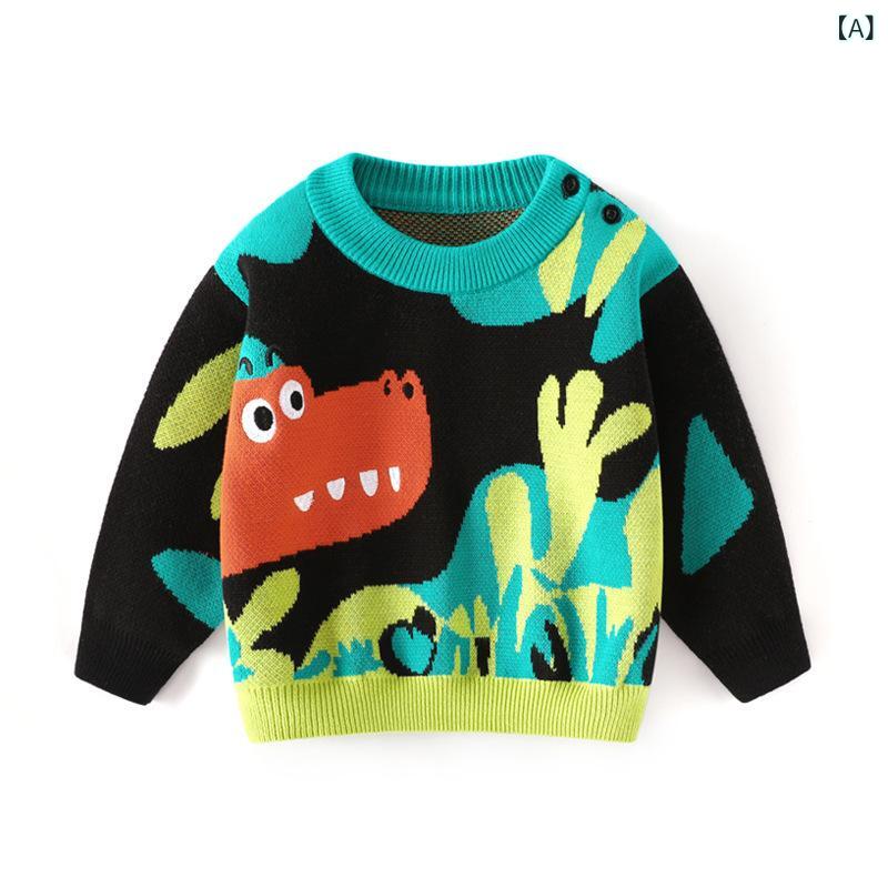 子供服 ニット 恐竜柄 トップス 男の子 長袖 セーター プルオーバー 丸首 コットン 秋冬 ボーイズ 幼児..