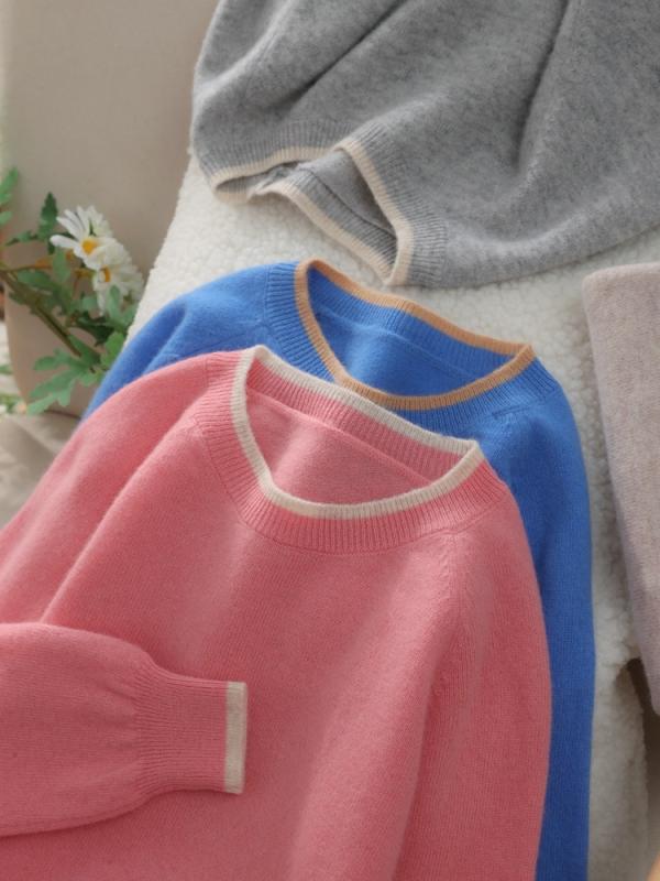 ニット・セーター キッズ 中大童 女の子 羊毛 100％ 長袖 丸首 配色 ニット プルオーバー セーター 普..