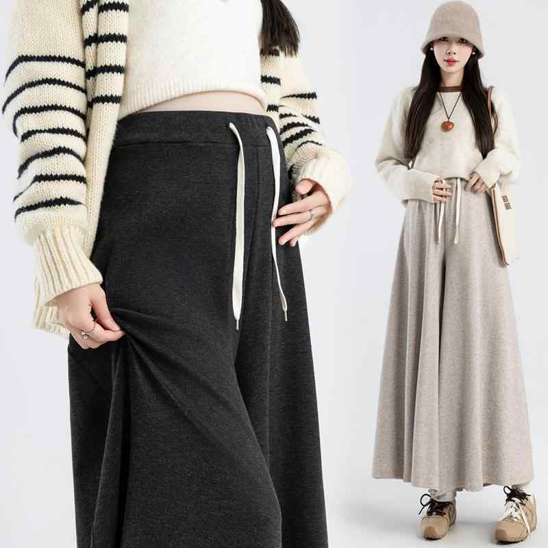 マタニティ ワイドパンツ スカート 春秋 妊婦服 ローウエスト ゴム ゆったり ブラック 黒 グレー オー..