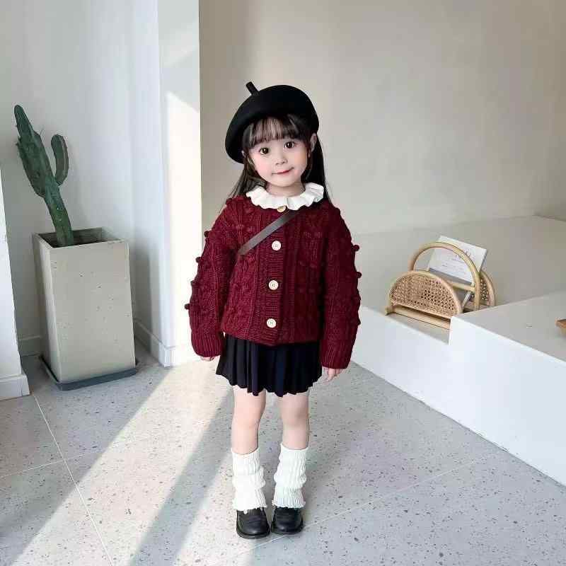 子供服 カーディガン 女の子 ニット トップス 秋冬 長袖 欧米風 かわいい 毛糸 赤色 コットン100％ 普..