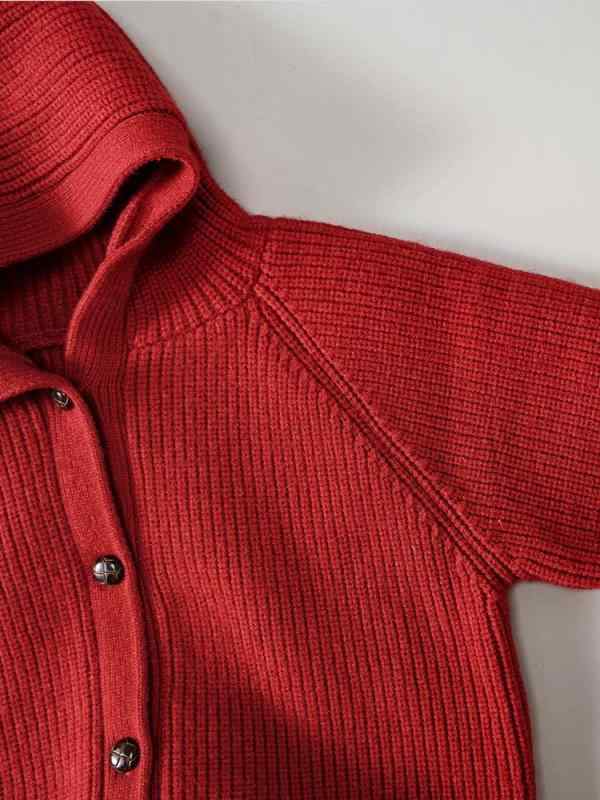 子供服 女の子 秋冬 ニット カーディガン 中小儿童 厚手 赤色 フード付き セーター 長袖 普段使い かわ..