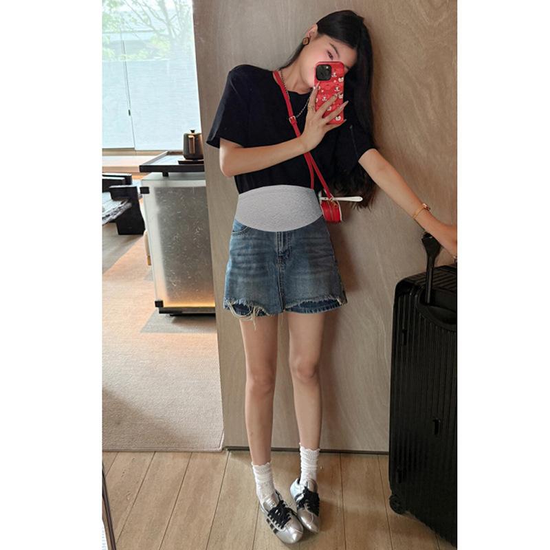 マタニティ デニム キュロット スカート 春夏 薄手 ゆったり らくちん 美脚 カットオフ加工 ワイドレッ..