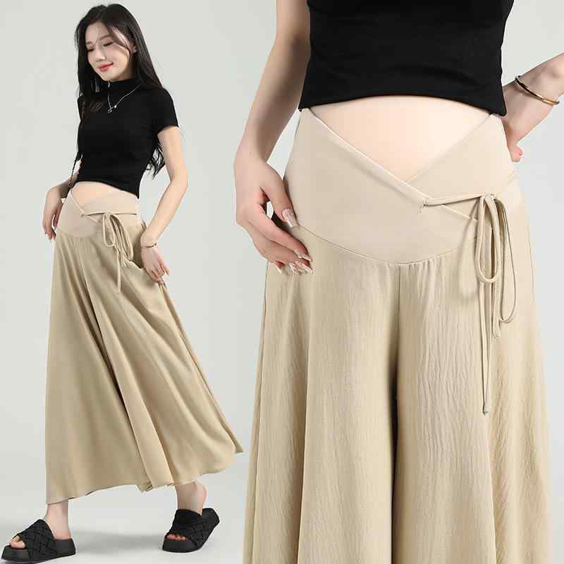 マタニティパンツ レディース 夏 薄手 9分丈 妊婦 ズボン パンツ スカート 低身長 ワイドレッグパンツ ..