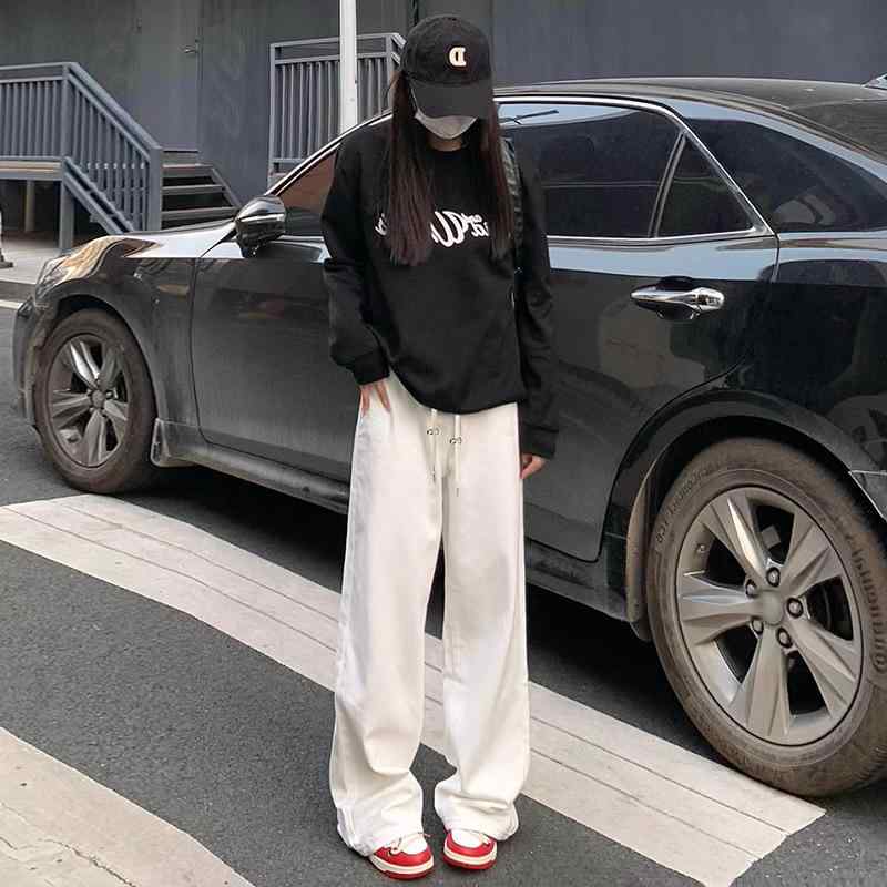 マタニティ パンツ レディース 白色系 ハイウエスト ワイドレッグ デニム ジーパン 春 ゆったり ストレ..