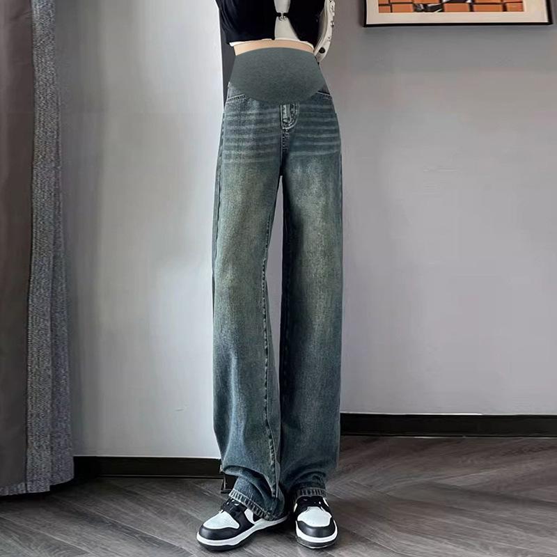 マタニティ デニム パンツ ゆったり ワイド レッグ 妊婦 ズボン 春 高腰 ゴム ウエスト 調整 産前 産後..