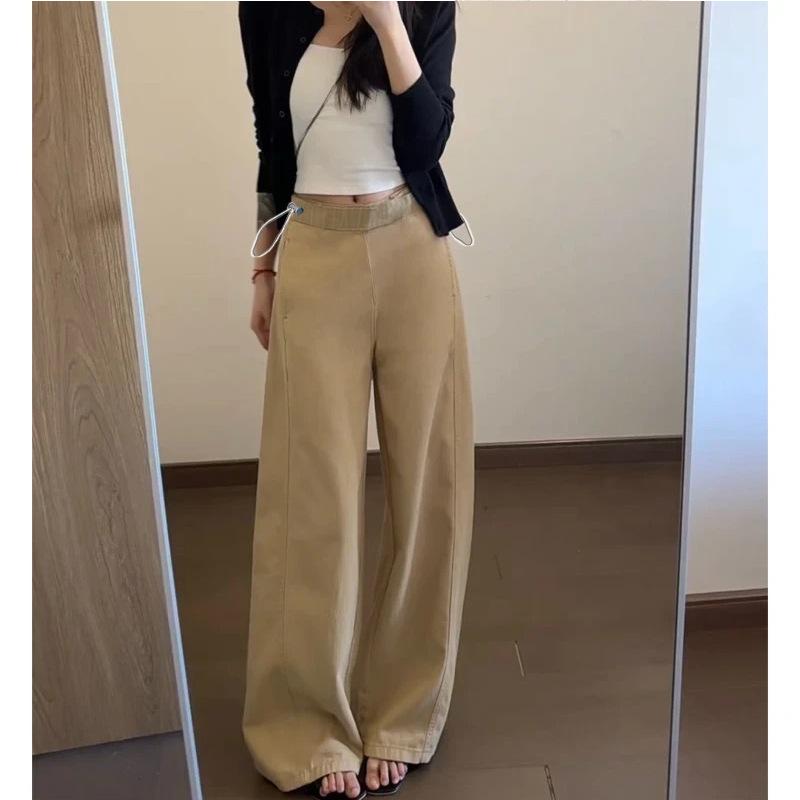 マタニティ デニム カーゴパンツ 春夏 ゆったり ストレート ズボン 綿混紡 ベージュ 美脚 着痩せ